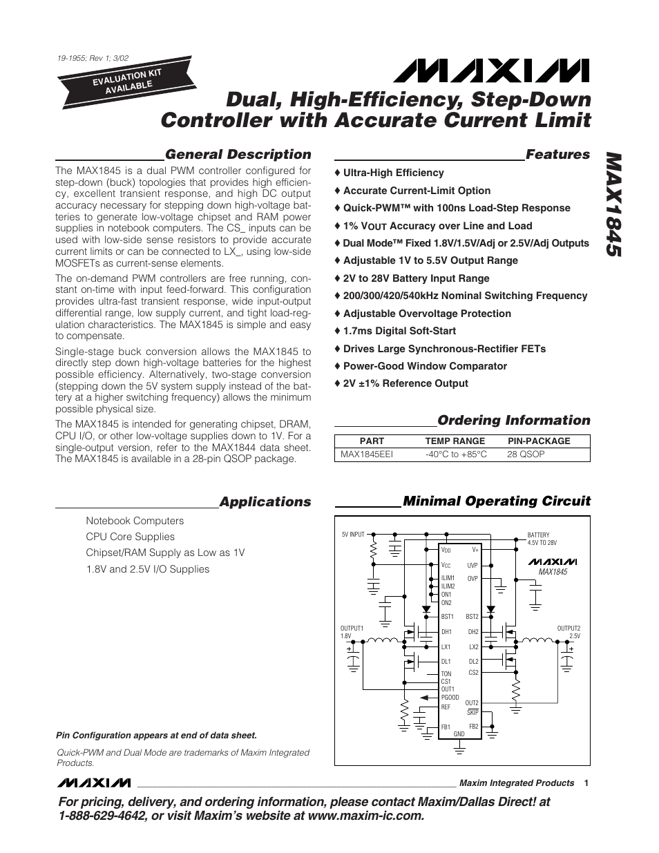 Rainbow Electronics MAX1845 User Manual | 24 pages