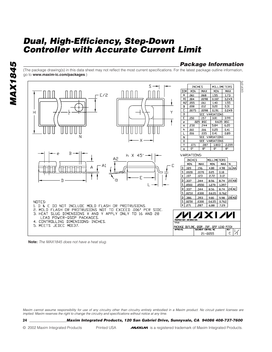 Package information | Rainbow Electronics MAX1845 User Manual | Page 24 / 24