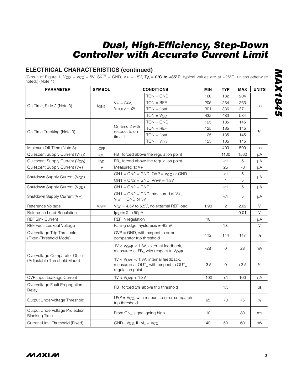 Electrical characteristics (continued) | Rainbow Electronics MAX1845 User Manual | Page 3 / 24