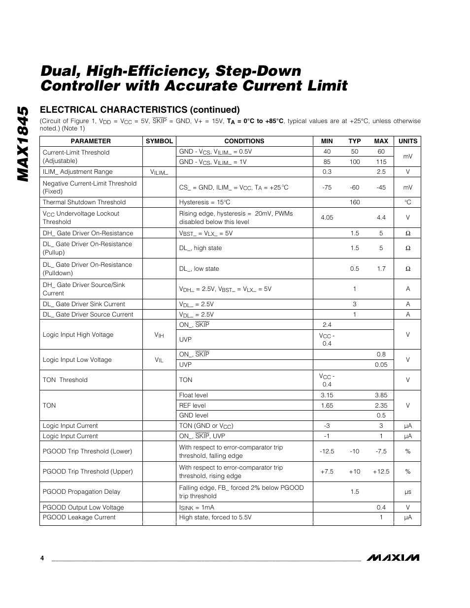 Electrical characteristics (continued) | Rainbow Electronics MAX1845 User Manual | Page 4 / 24