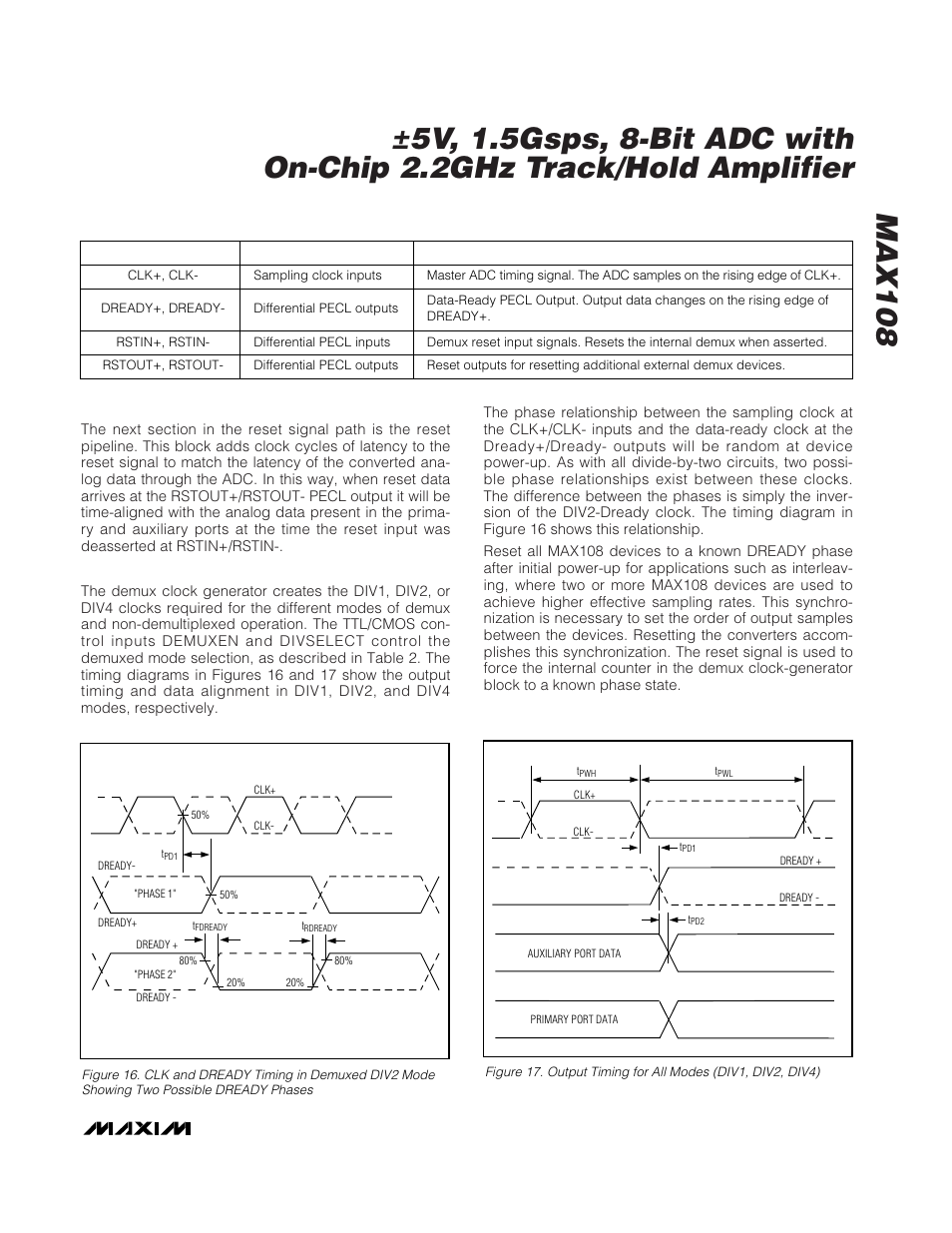 Table 6. demux operating and reset control signals | Rainbow Electronics MAX108 User Manual | Page 21 / 32