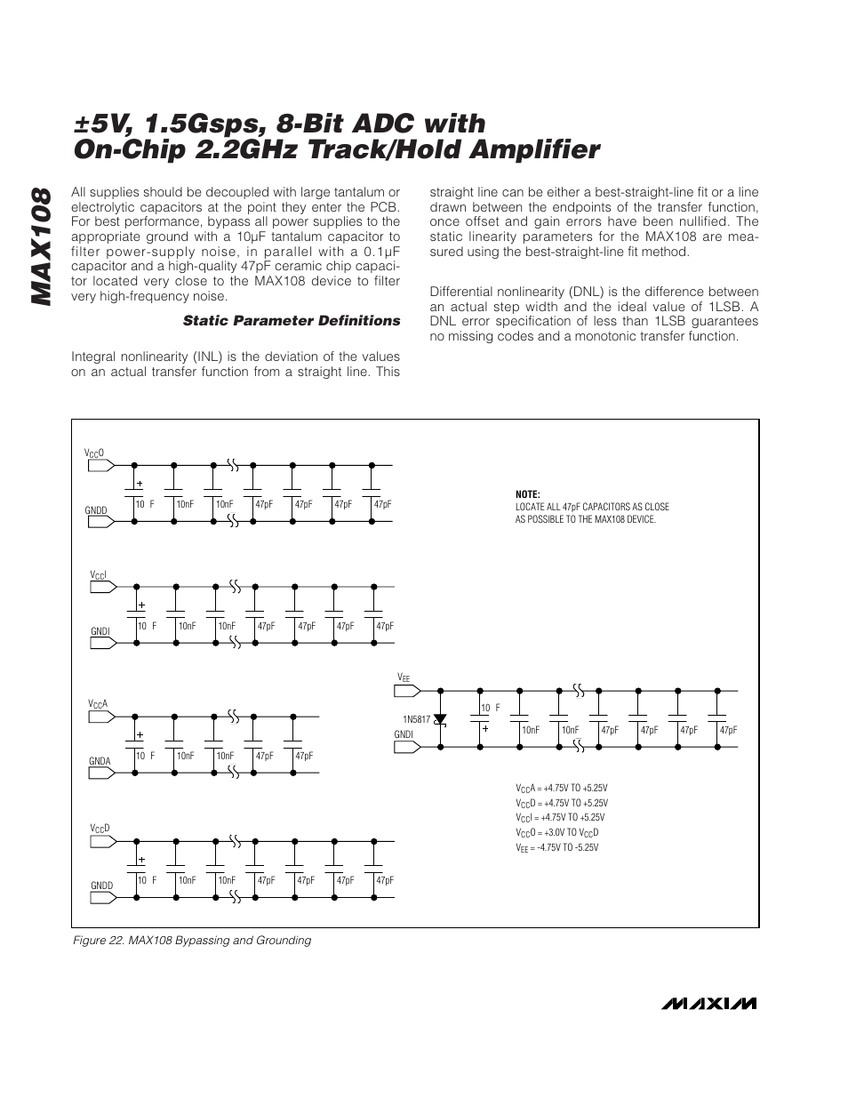 Max108, Static parameter definitions, Integral nonlinearity | Differential nonlinearity | Rainbow Electronics MAX108 User Manual | Page 26 / 32