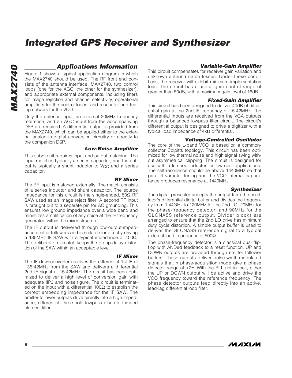 Max2740, Integrated gps receiver and synthesizer, Applications information | Rainbow Electronics MAX2740 User Manual | Page 6 / 8