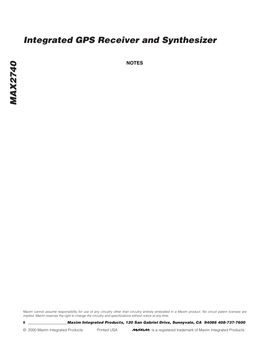 Max2740 integrated gps receiver and synthesizer | Rainbow Electronics MAX2740 User Manual | Page 8 / 8