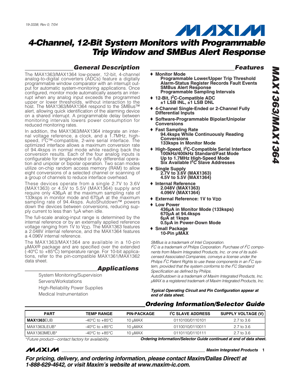 Rainbow Electronics MAX1364 User Manual | 24 pages