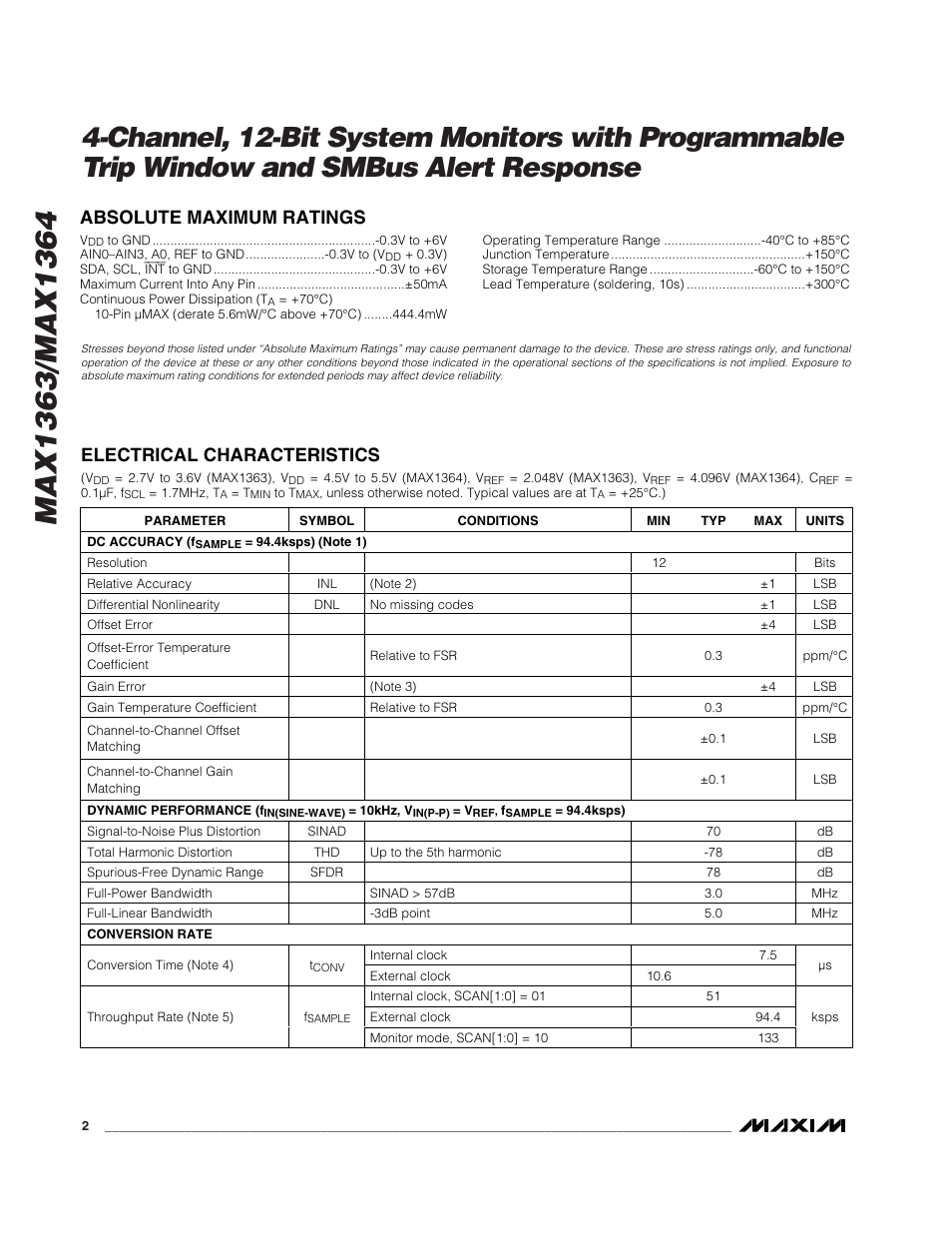 Rainbow Electronics MAX1364 User Manual | Page 2 / 24