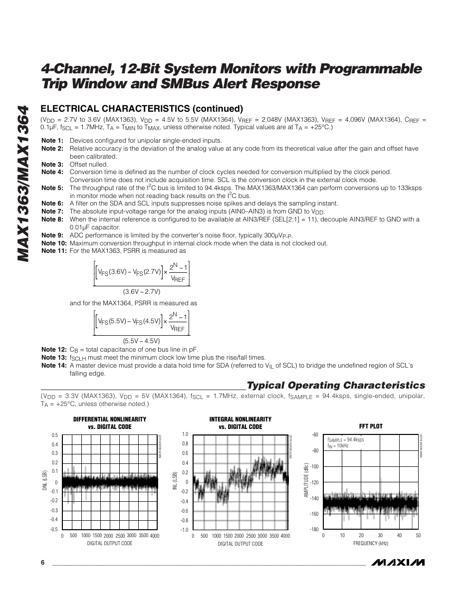 Typical operating characteristics, Electrical characteristics (continued) | Rainbow Electronics MAX1364 User Manual | Page 6 / 24