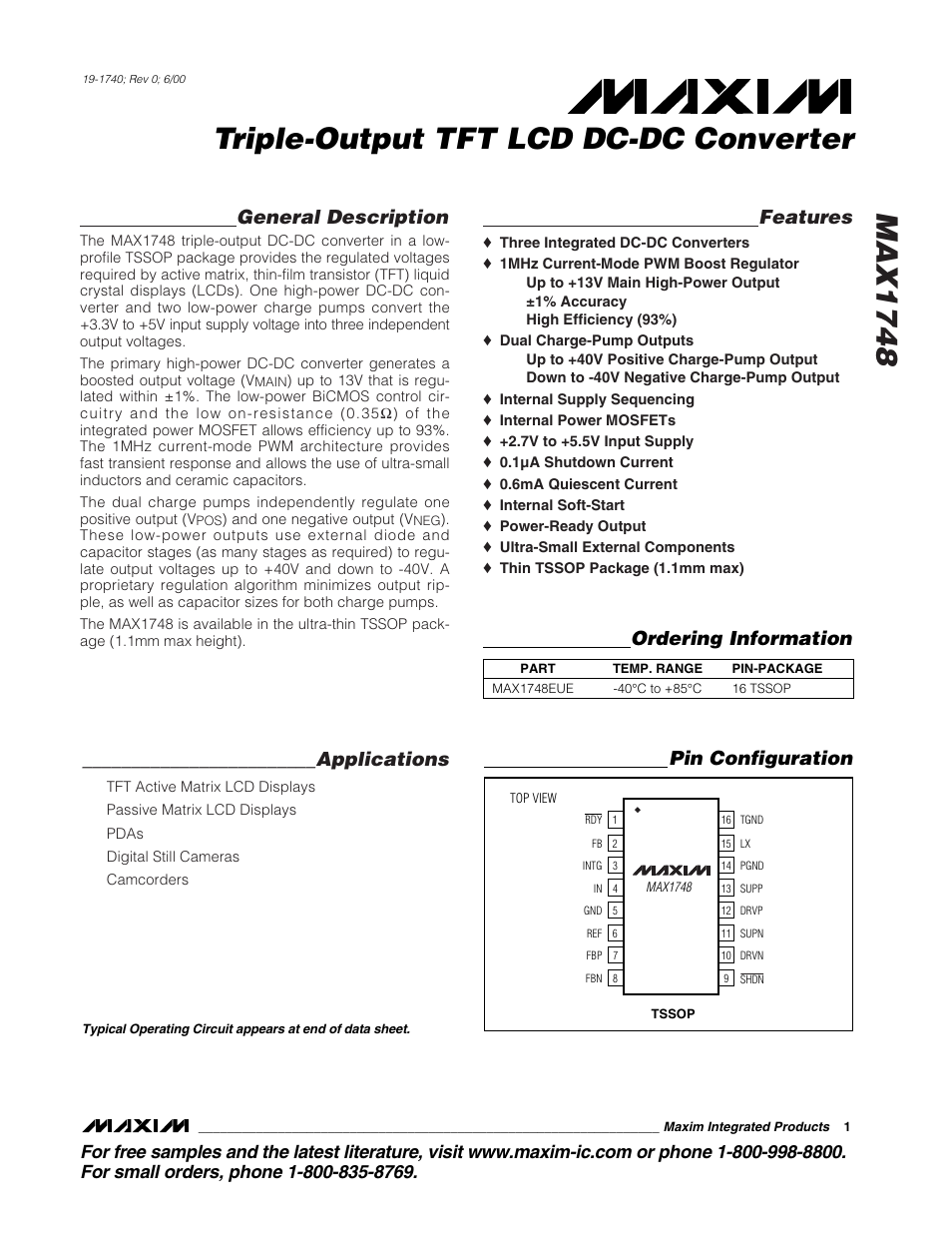 Rainbow Electronics MAX1748 User Manual | 16 pages