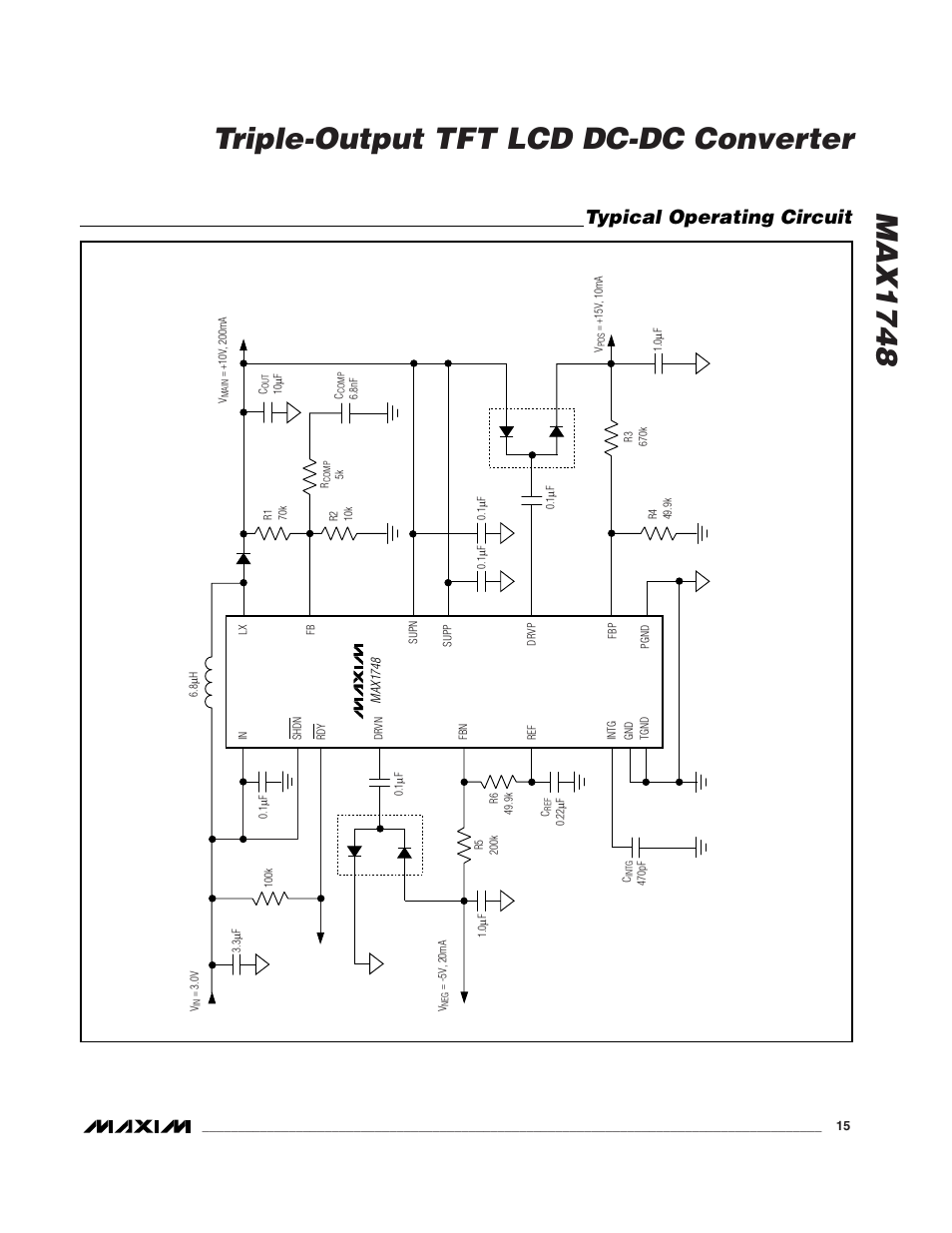 Max1748 triple-output tft lcd dc-dc converter, Typical operating circuit | Rainbow Electronics MAX1748 User Manual | Page 15 / 16