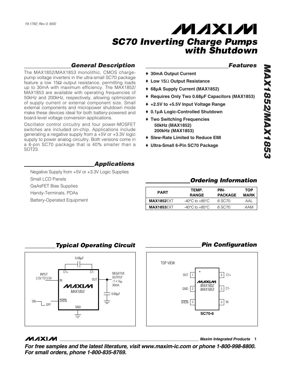 Rainbow Electronics MAX1853 User Manual | 8 pages
