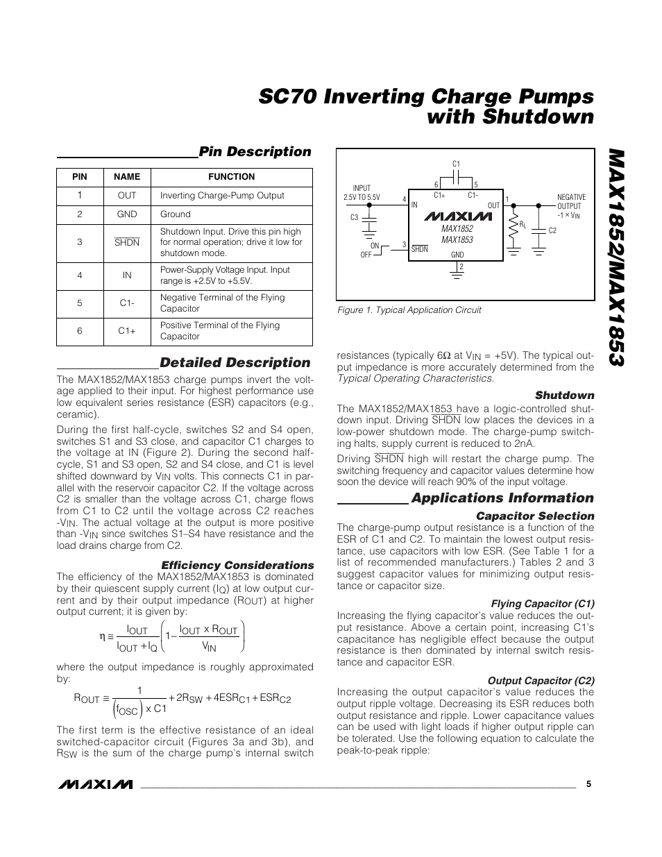 Detailed description, Applications information, Pin description | Rainbow Electronics MAX1853 User Manual | Page 5 / 8