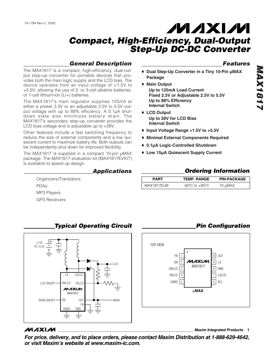 Rainbow Electronics MAX1817 User Manual | 12 pages