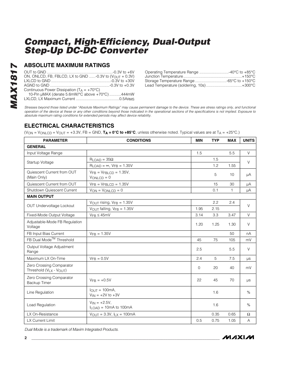 Rainbow Electronics MAX1817 User Manual | Page 2 / 12