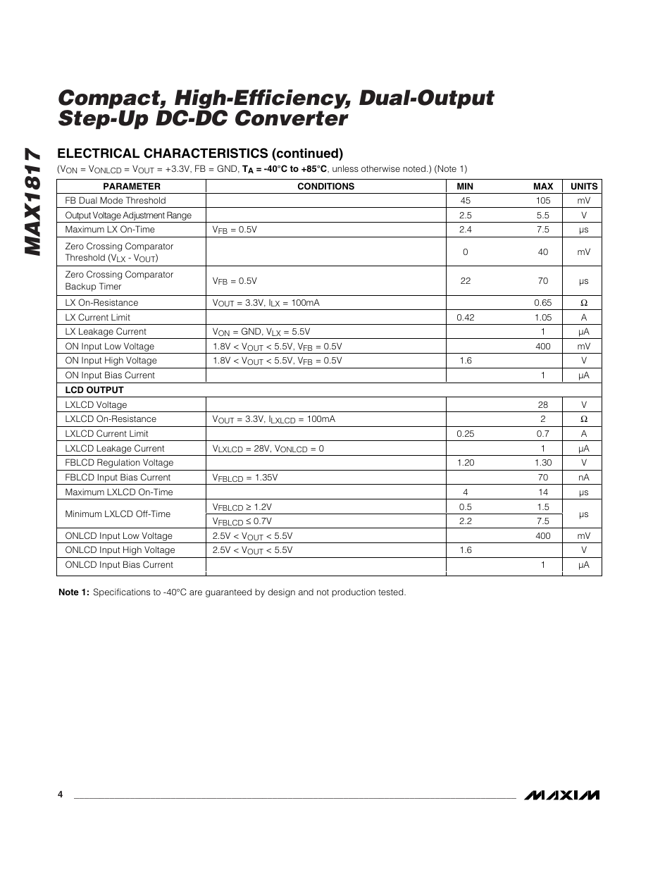 Electrical characteristics (continued) | Rainbow Electronics MAX1817 User Manual | Page 4 / 12