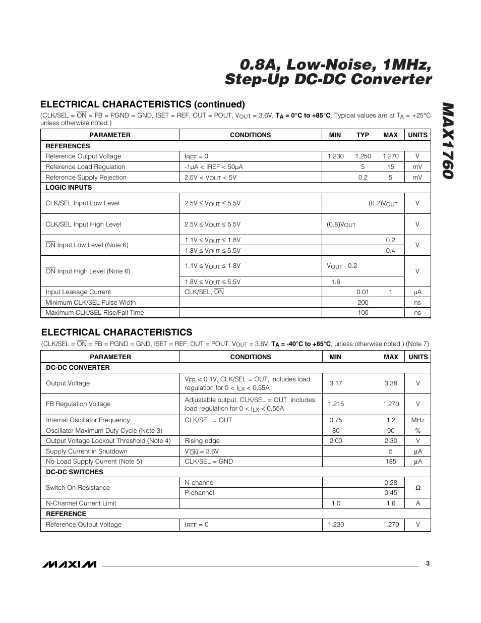 Electrical characteristics, Electrical characteristics (continued) | Rainbow Electronics MAX1760 User Manual | Page 3 / 12