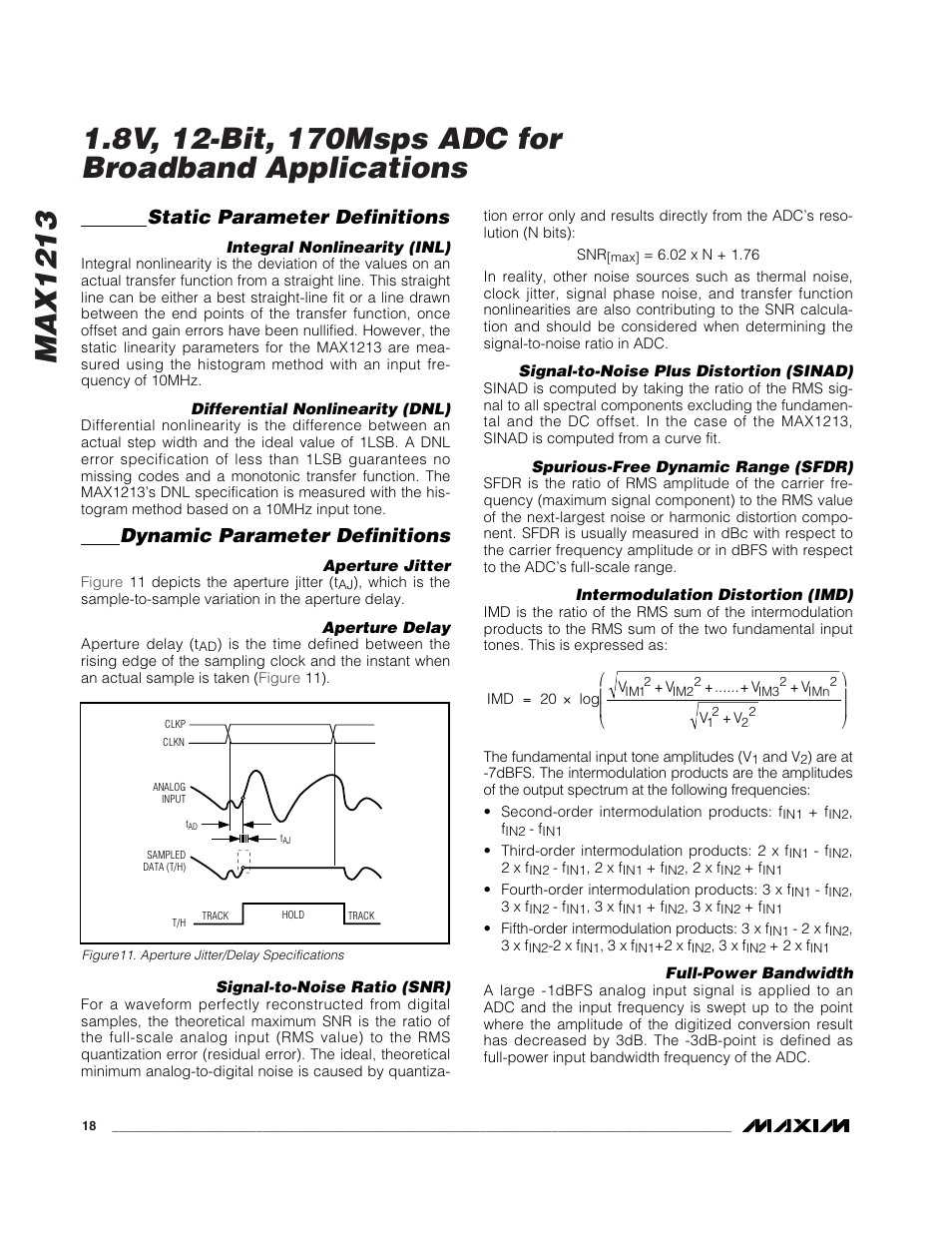 Static parameter definitions, Dynamic parameter definitions | Rainbow Electronics MAX1213 User Manual | Page 18 / 21