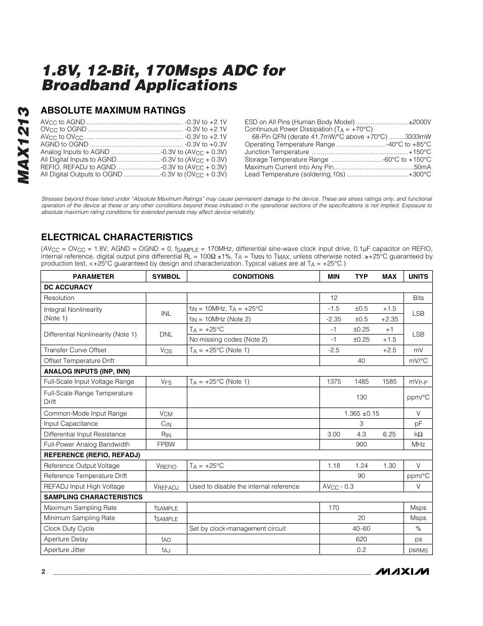 Rainbow Electronics MAX1213 User Manual | Page 2 / 21