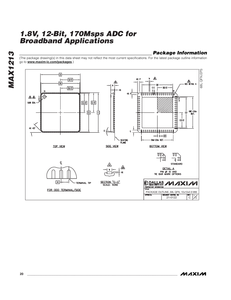 Package information | Rainbow Electronics MAX1213 User Manual | Page 20 / 21