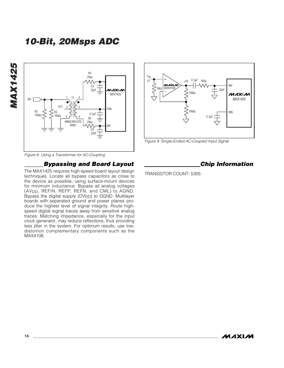 Bypassing and board layout, Chip information | Rainbow Electronics MAX1425 User Manual | Page 14 / 16