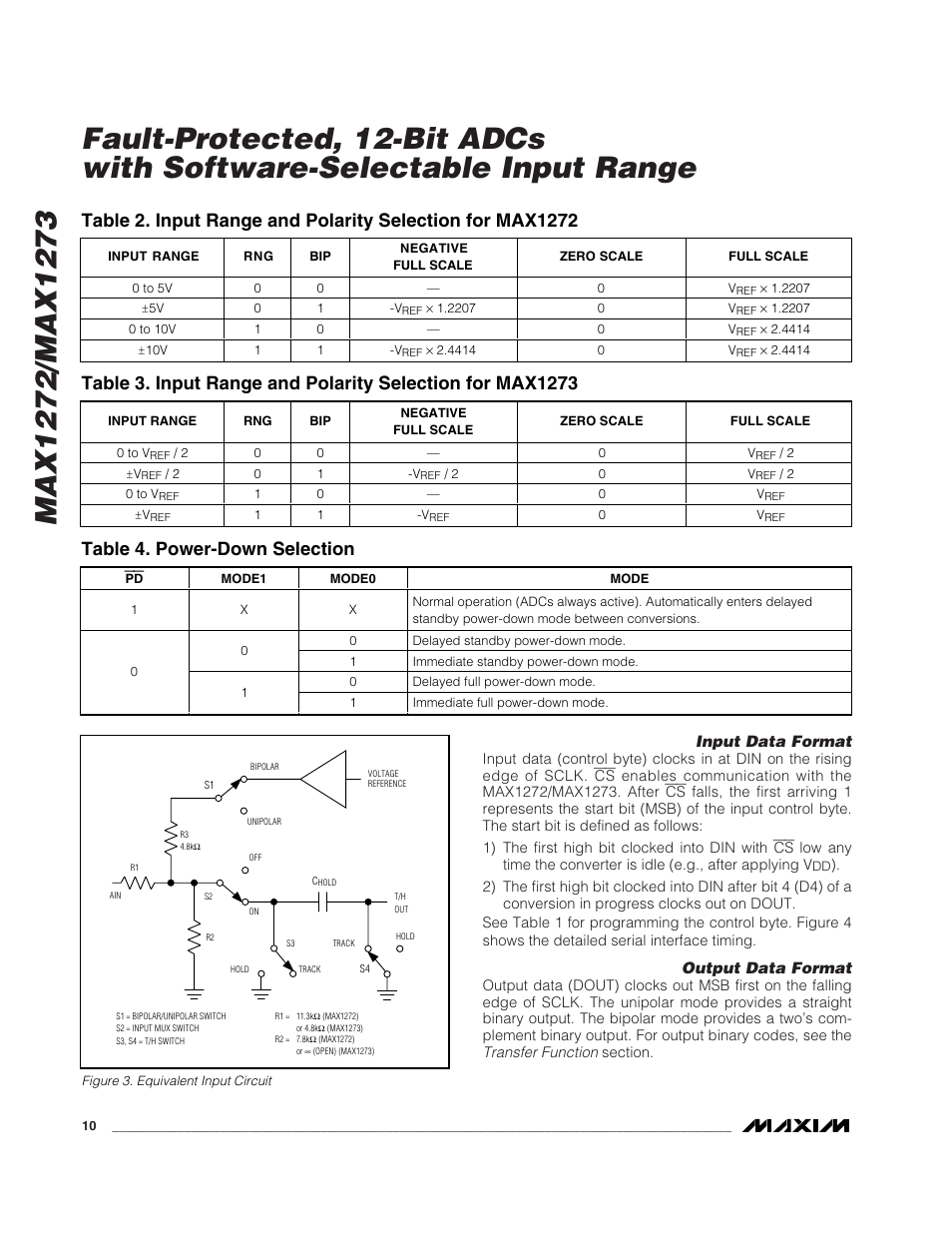 Table 4. power-down selection | Rainbow Electronics MAX1273 User Manual | Page 10 / 20