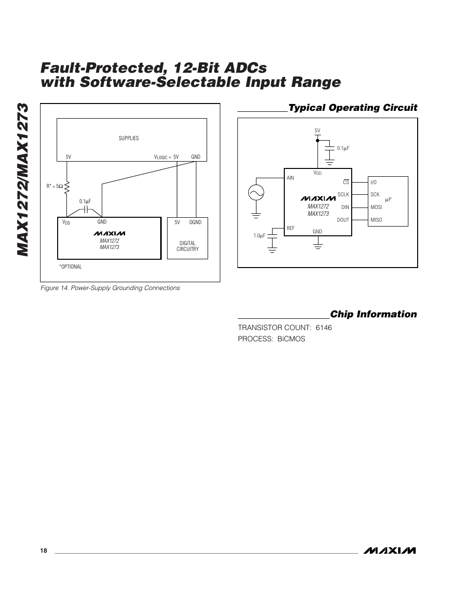 Typical operating circuit chip information | Rainbow Electronics MAX1273 User Manual | Page 18 / 20