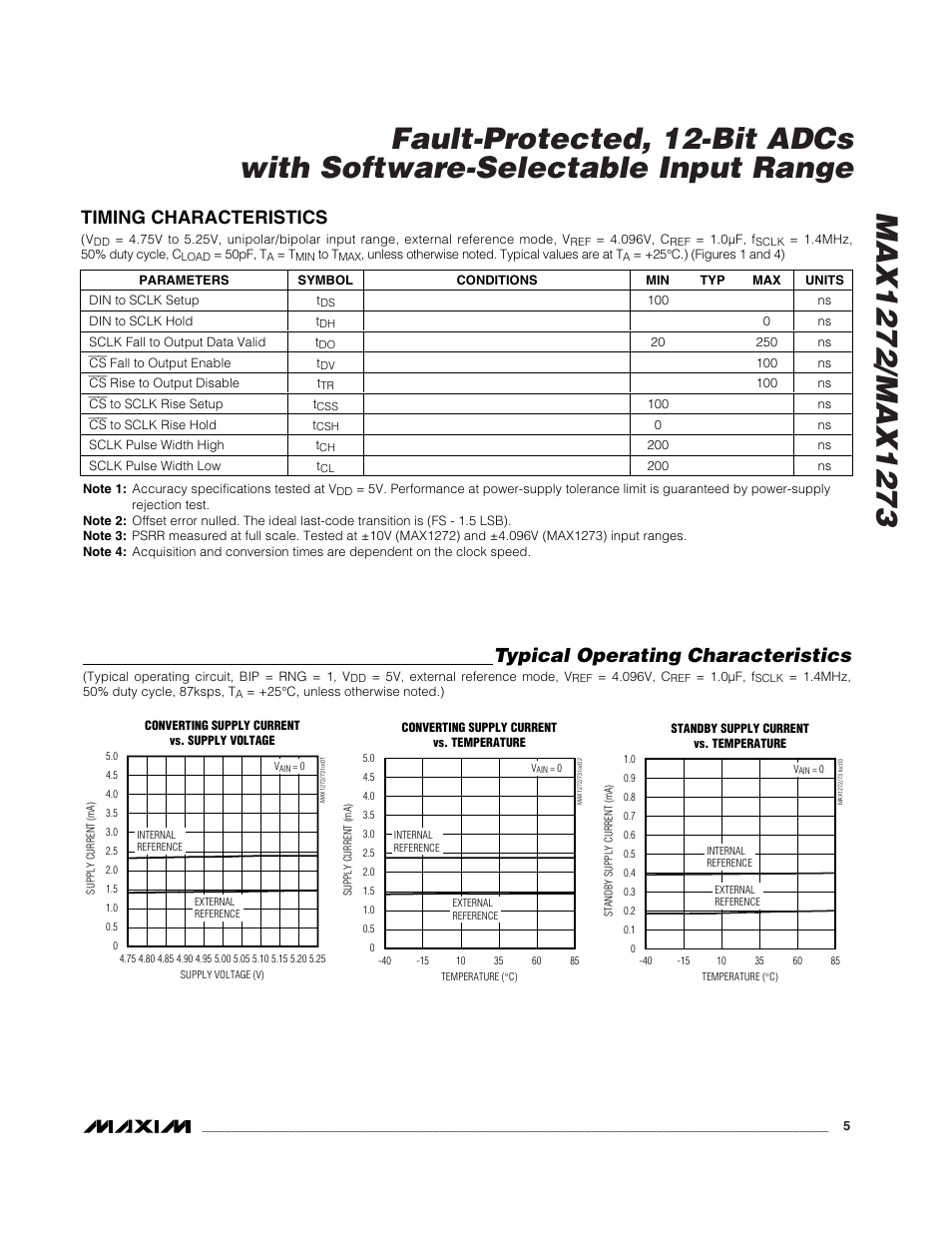 Typical operating characteristics, Timing characteristics | Rainbow Electronics MAX1273 User Manual | Page 5 / 20