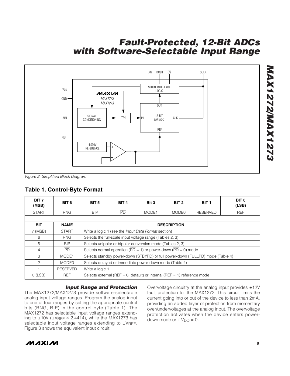 Table 1. control-byte format | Rainbow Electronics MAX1273 User Manual | Page 9 / 20