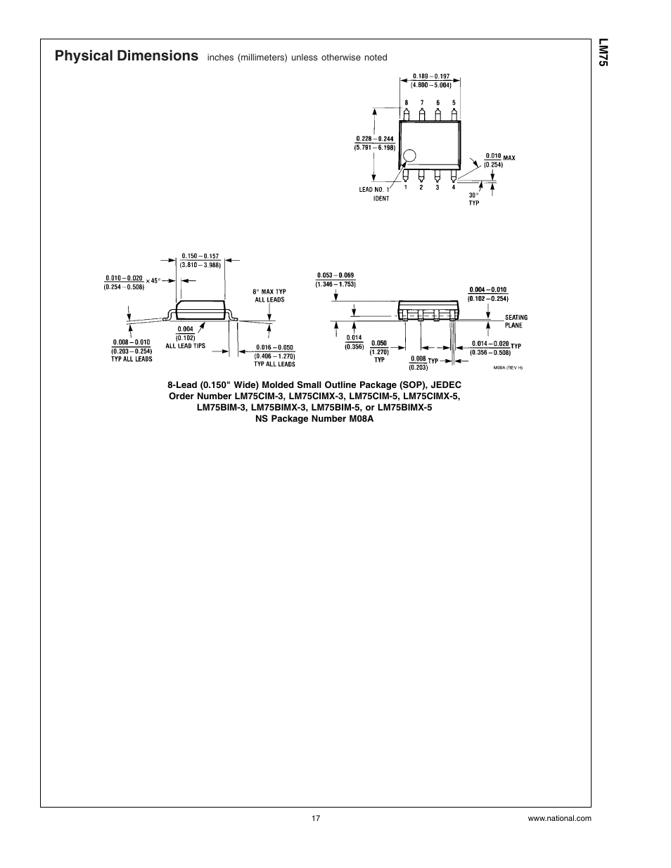 Physical dimensions | Rainbow Electronics LM75 User Manual | Page 17 / 18