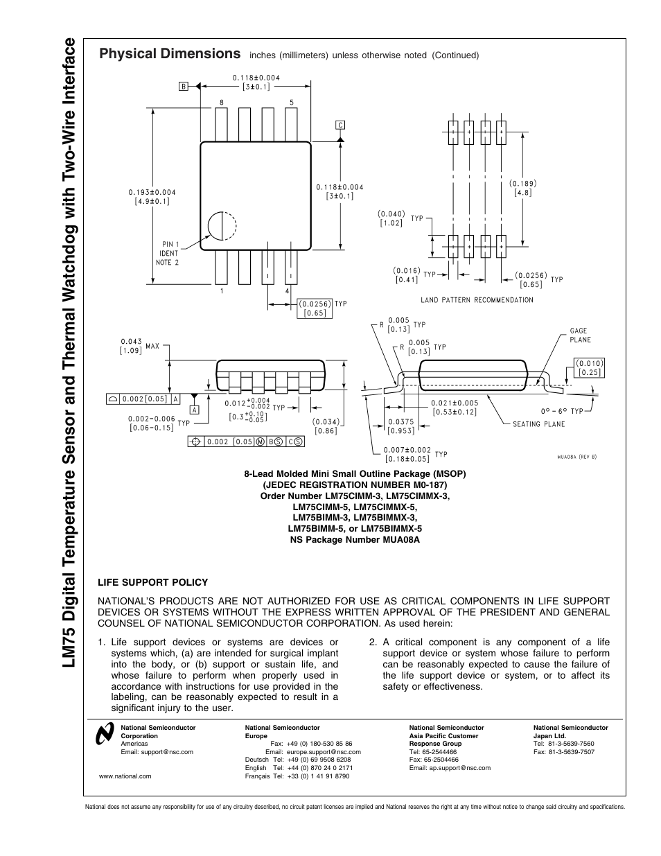 Physical dimensions | Rainbow Electronics LM75 User Manual | Page 18 / 18