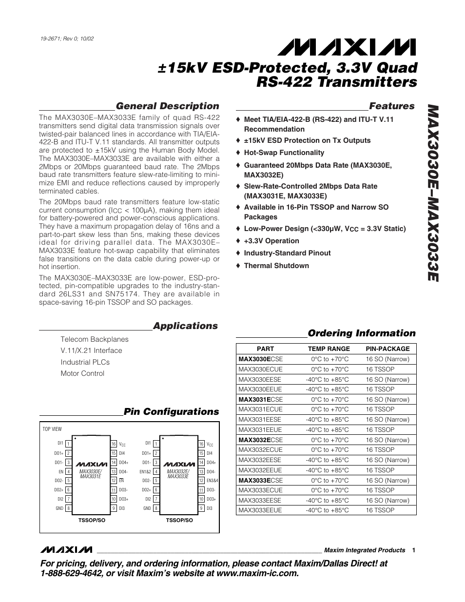 Rainbow Electronics MAX3033E User Manual | 14 pages