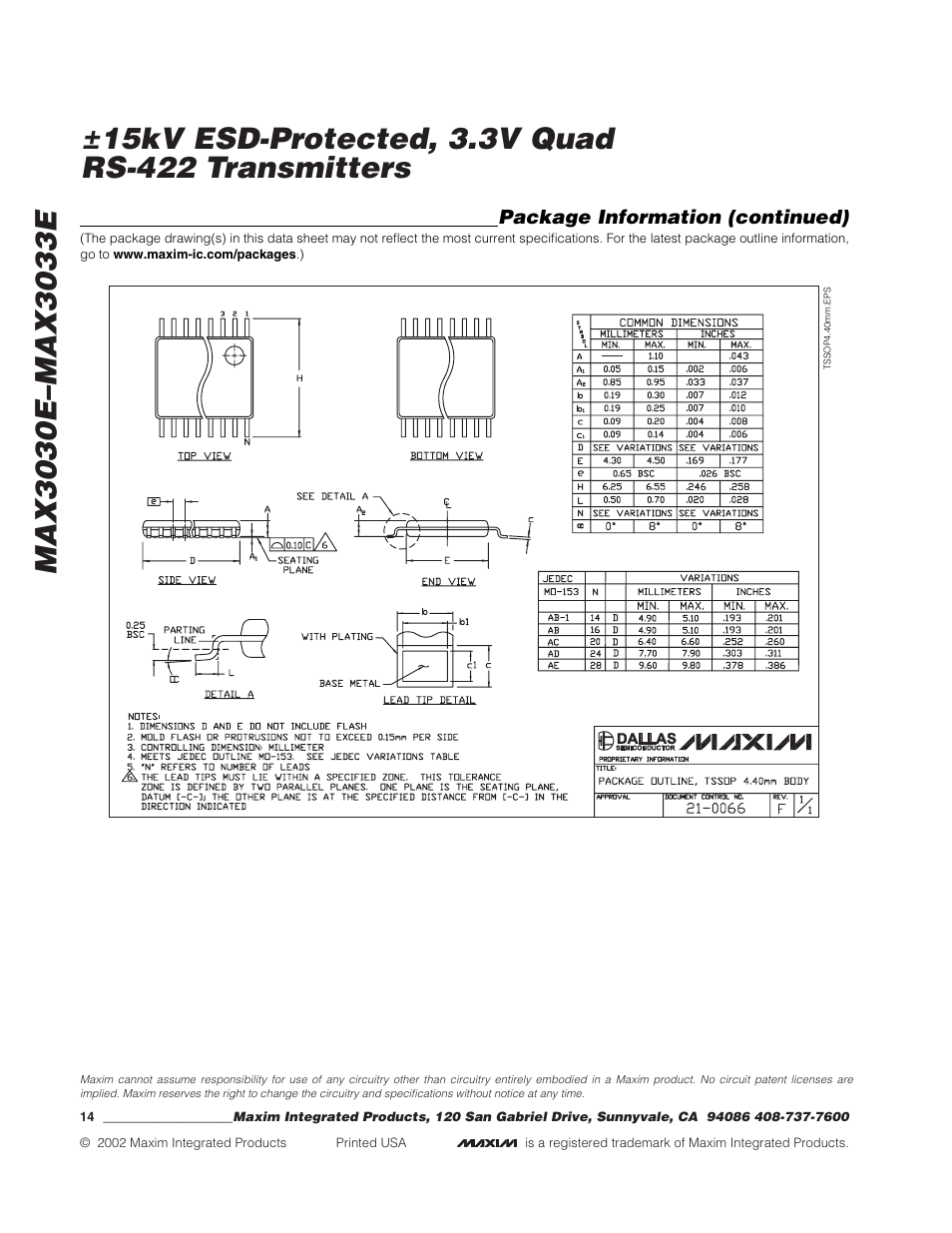 Rainbow Electronics MAX3033E User Manual | Page 14 / 14