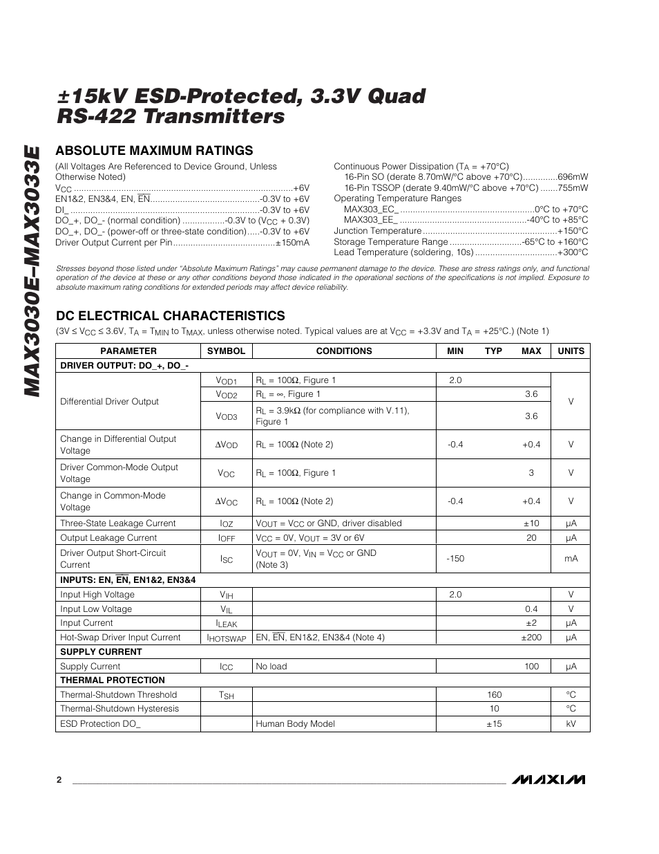 Rainbow Electronics MAX3033E User Manual | Page 2 / 14