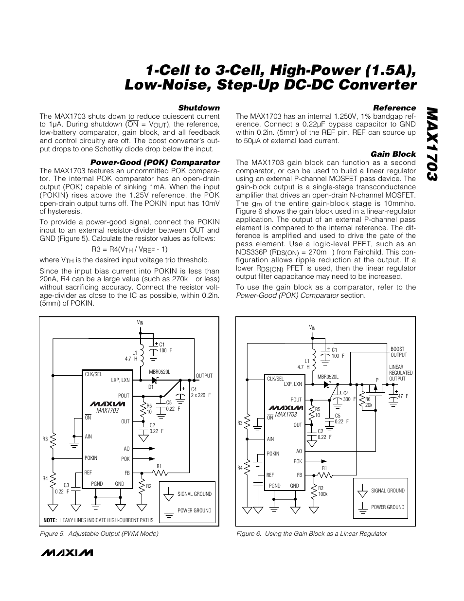 Shutdown, Power-good (pok) comparator, Reference | Gain block | Rainbow Electronics MAX1703 User Manual | Page 11 / 16