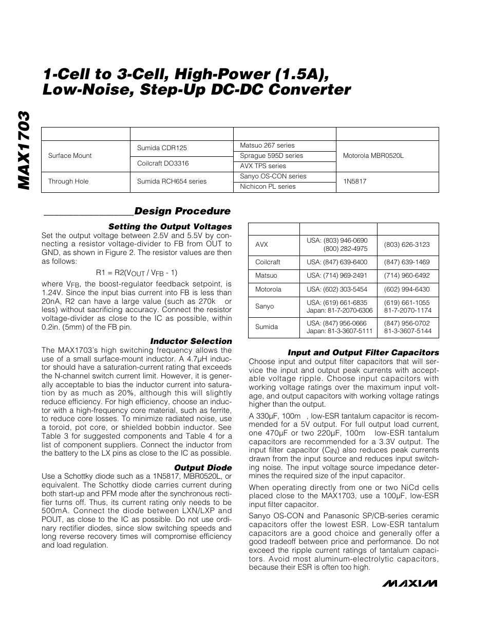 Max1703, Design procedure | Rainbow Electronics MAX1703 User Manual | Page 12 / 16