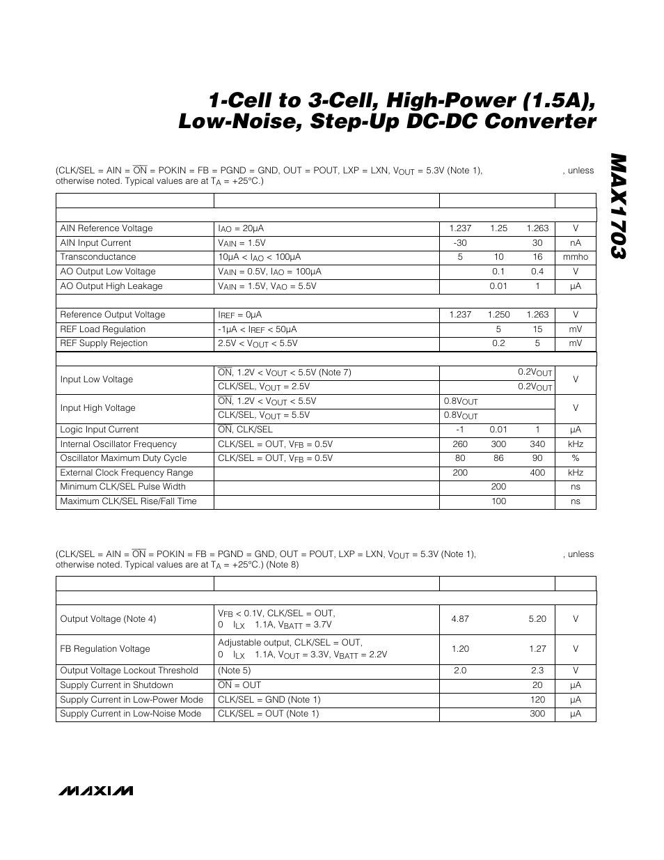 Electrical characteristics (continued), Electrical characteristics | Rainbow Electronics MAX1703 User Manual | Page 3 / 16