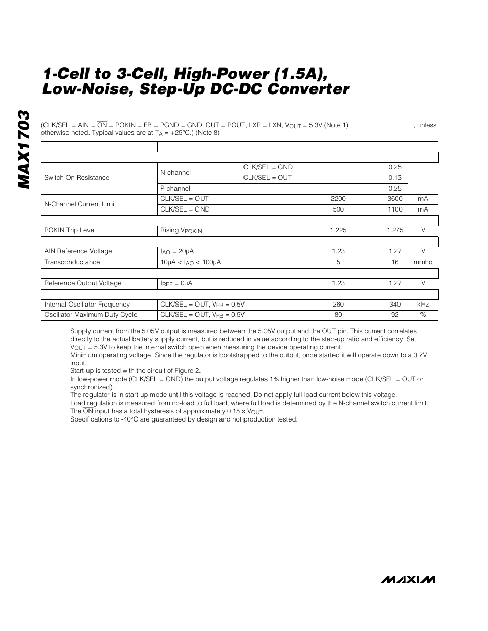 Electrical characteristics (continued) | Rainbow Electronics MAX1703 User Manual | Page 4 / 16