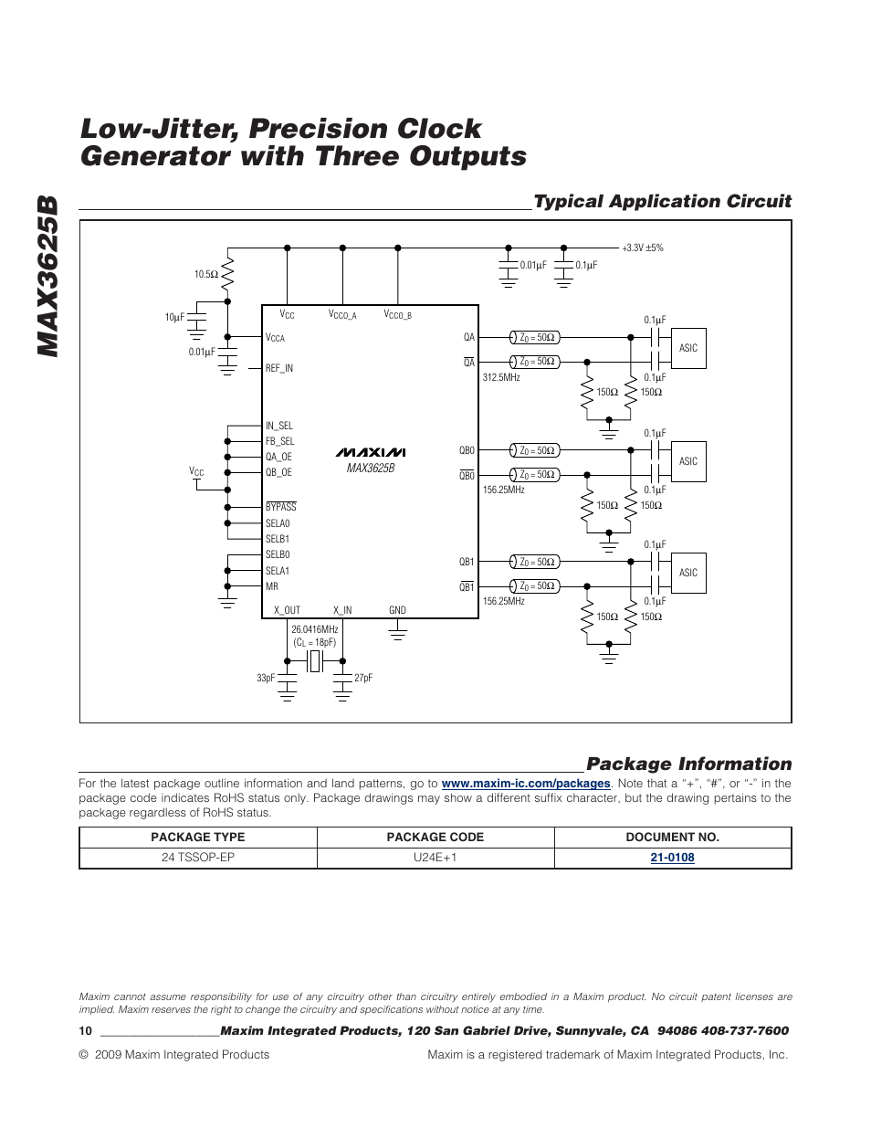 Typical application circuit, Package information | Rainbow Electronics MAX3625В User Manual | Page 10 / 10