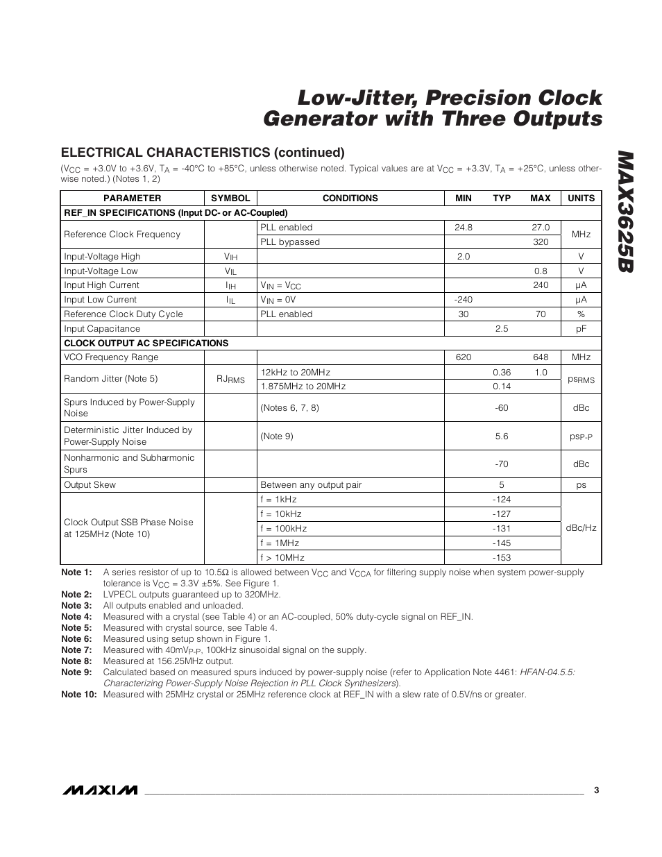 Electrical characteristics (continued) | Rainbow Electronics MAX3625В User Manual | Page 3 / 10