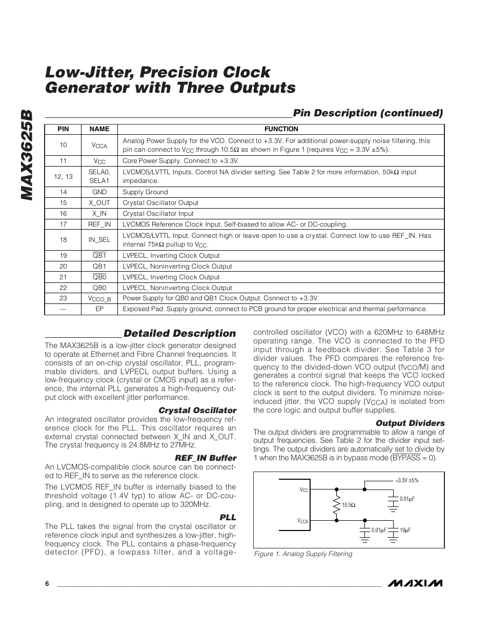Detailed description, Pin description (continued) | Rainbow Electronics MAX3625В User Manual | Page 6 / 10
