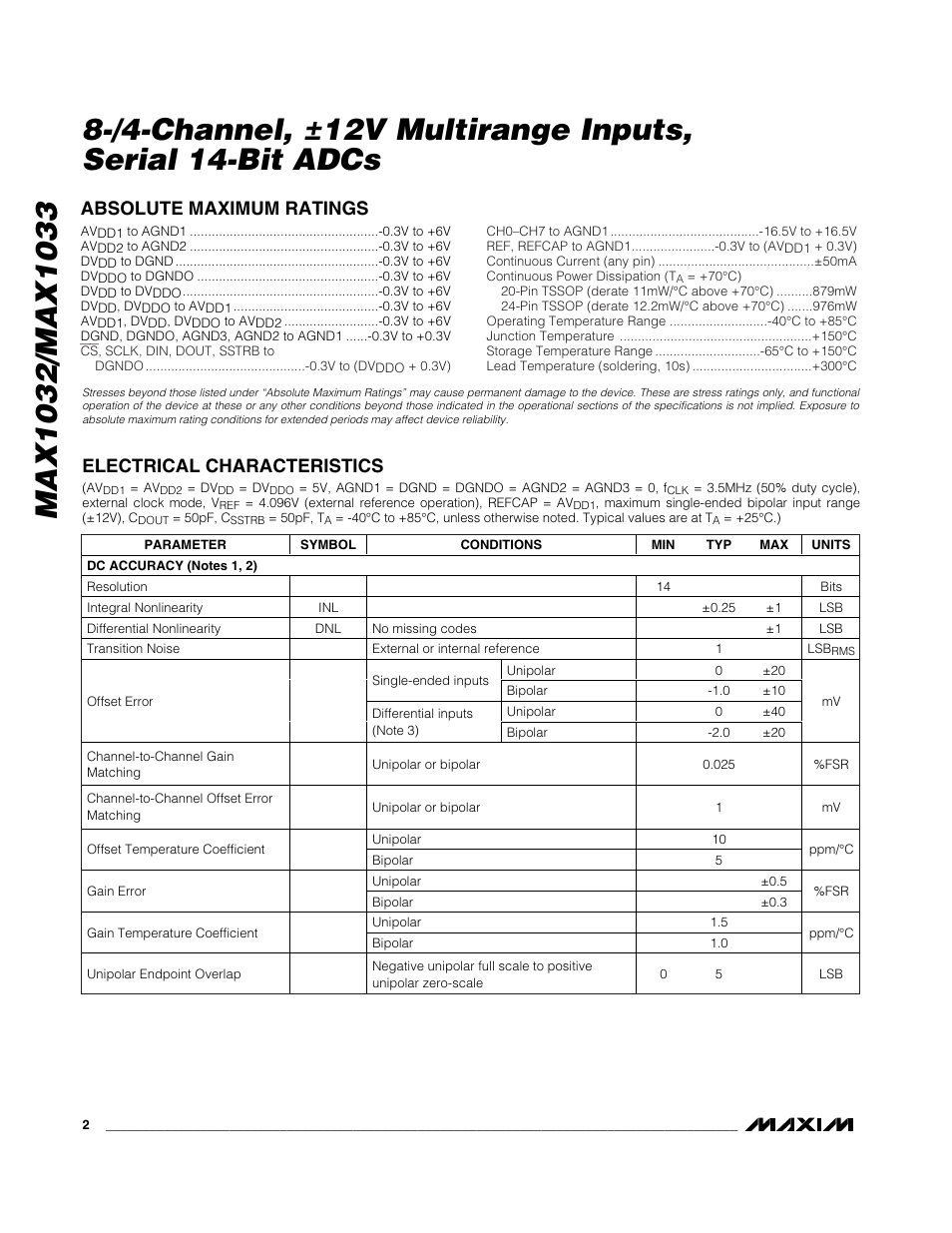 Rainbow Electronics MAX1033 User Manual | Page 2 / 31
