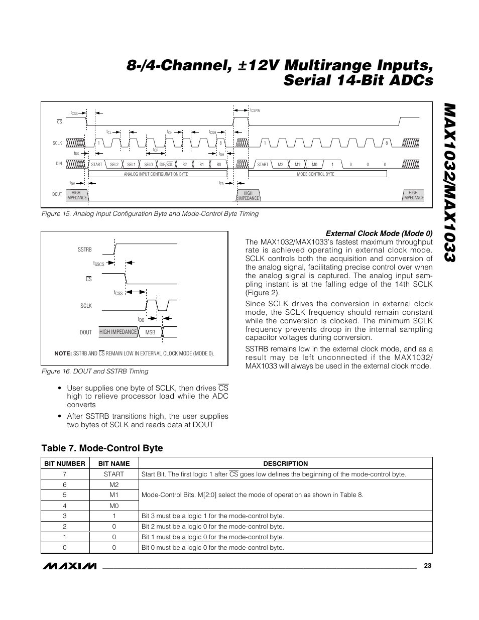Table 7. mode-control byte | Rainbow Electronics MAX1033 User Manual | Page 23 / 31