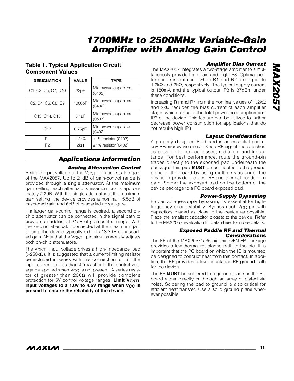 Applications information | Rainbow Electronics MAX2057 User Manual | Page 11 / 12