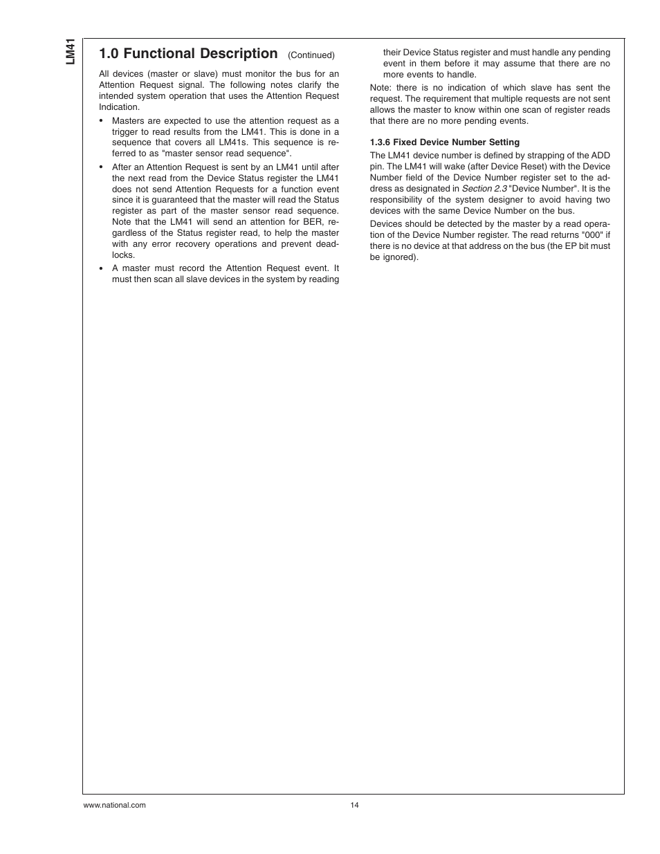 6 fixed device number setting, 0 functional description | Rainbow Electronics LM41 User Manual | Page 14 / 27