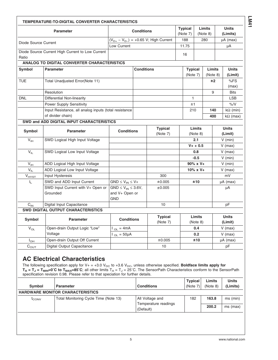 Ac electrical characteristics, Lm41 | Rainbow Electronics LM41 User Manual | Page 5 / 27