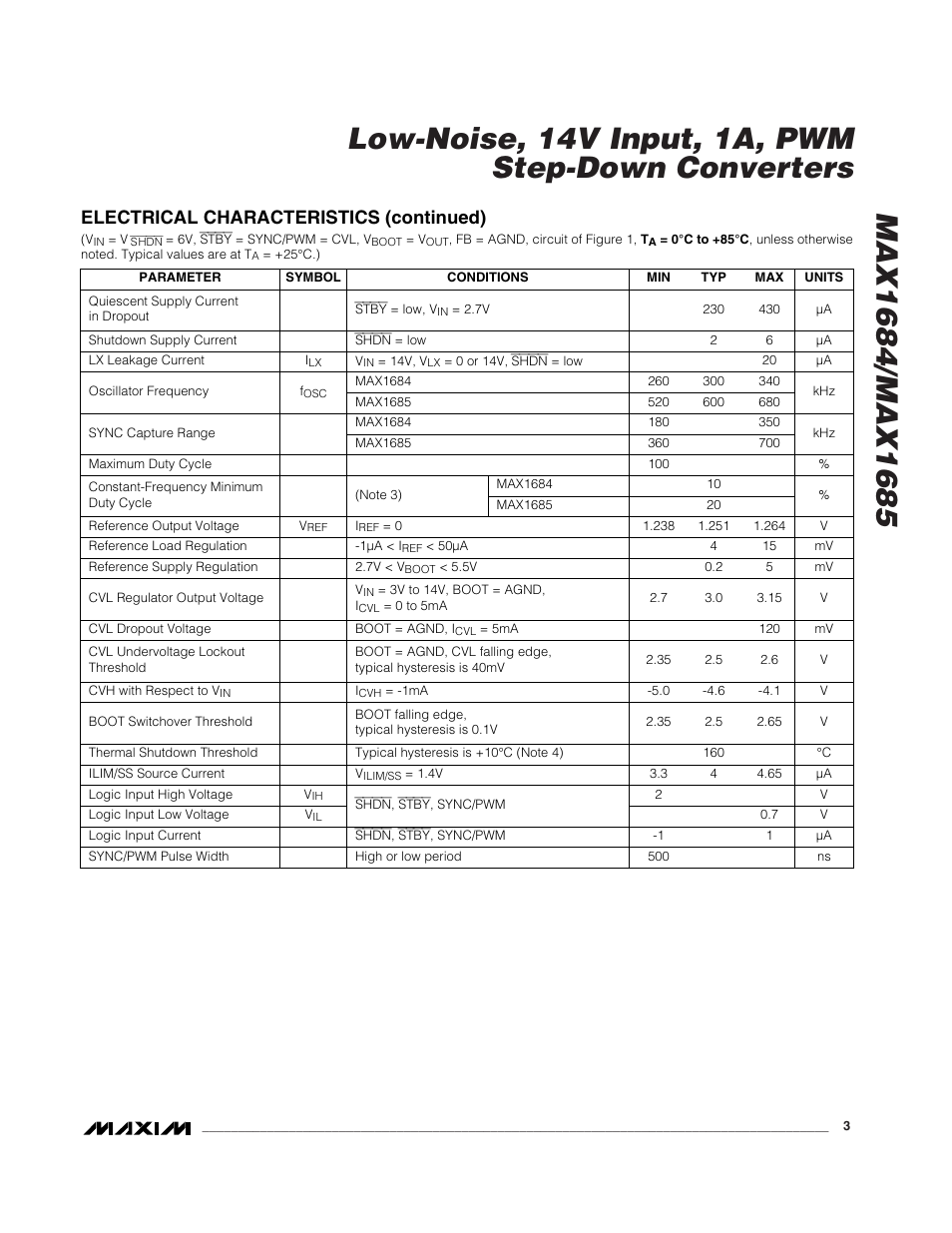 Electrical characteristics (continued) | Rainbow Electronics MAX1685 User Manual | Page 3 / 14