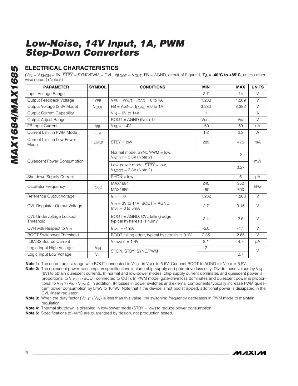 Electrical characteristics | Rainbow Electronics MAX1685 User Manual | Page 4 / 14