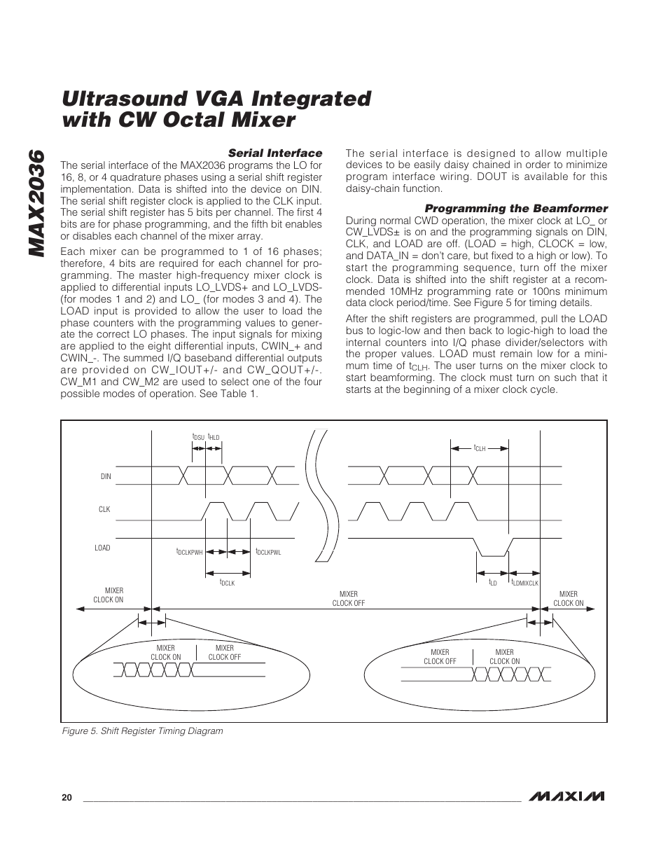 Max2036, Ultrasound vga integrated with cw octal mixer, Serial interface | Programming the beamformer | Rainbow Electronics MAX2036 User Manual | Page 20 / 23