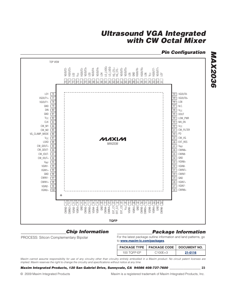 Pin configuration package information, Chip information | Rainbow Electronics MAX2036 User Manual | Page 23 / 23