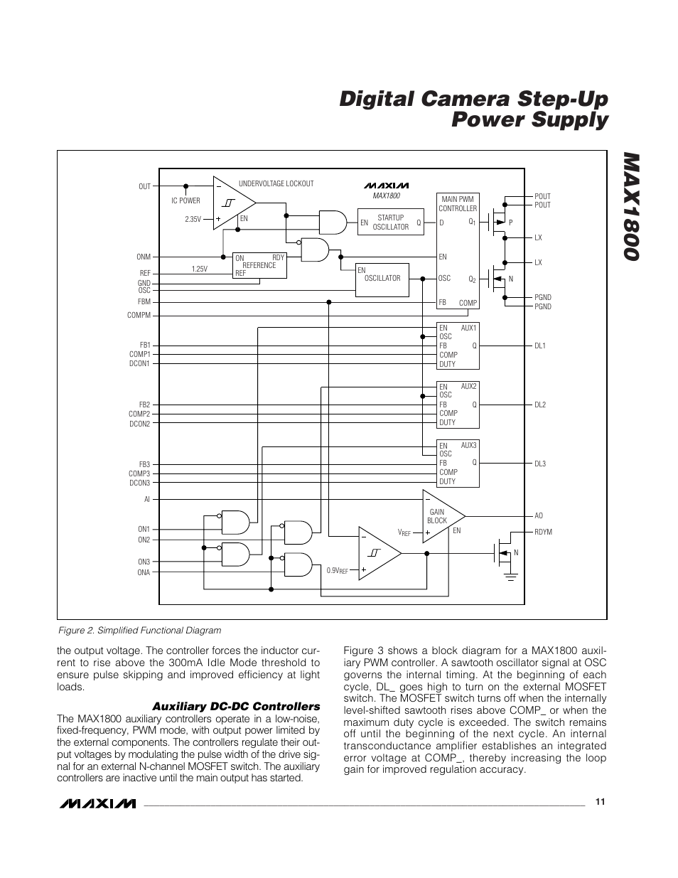 Max1800 digital camera step-up power supply, Auxiliary dc-dc controllers | Rainbow Electronics MAX1800 User Manual | Page 11 / 24