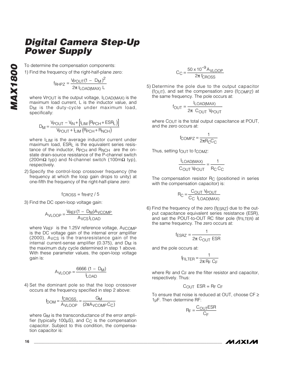 Max1800 digital camera step-up power supply | Rainbow Electronics MAX1800 User Manual | Page 16 / 24